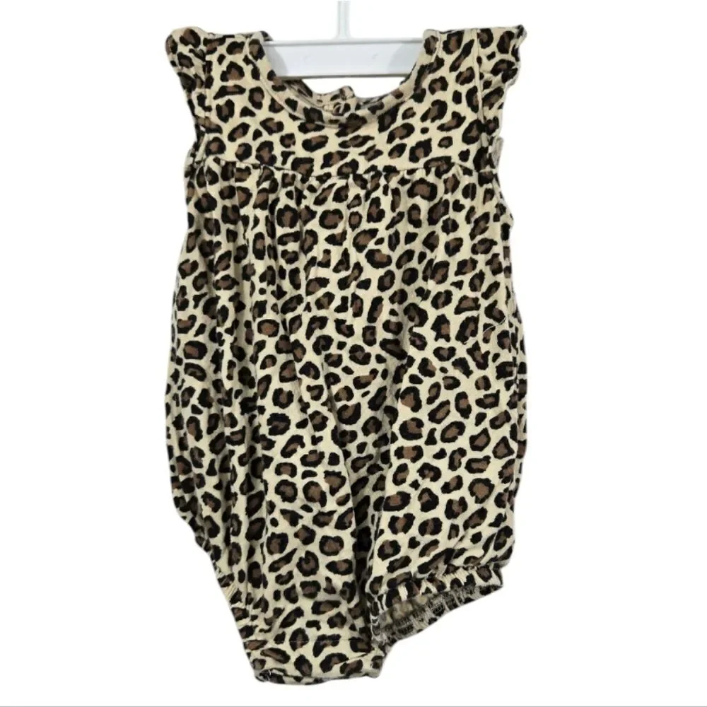 Old Navy Baby Girl 3/6M Ruffle Infant Onesie Leopard Print Snap 1pc Bodysuit